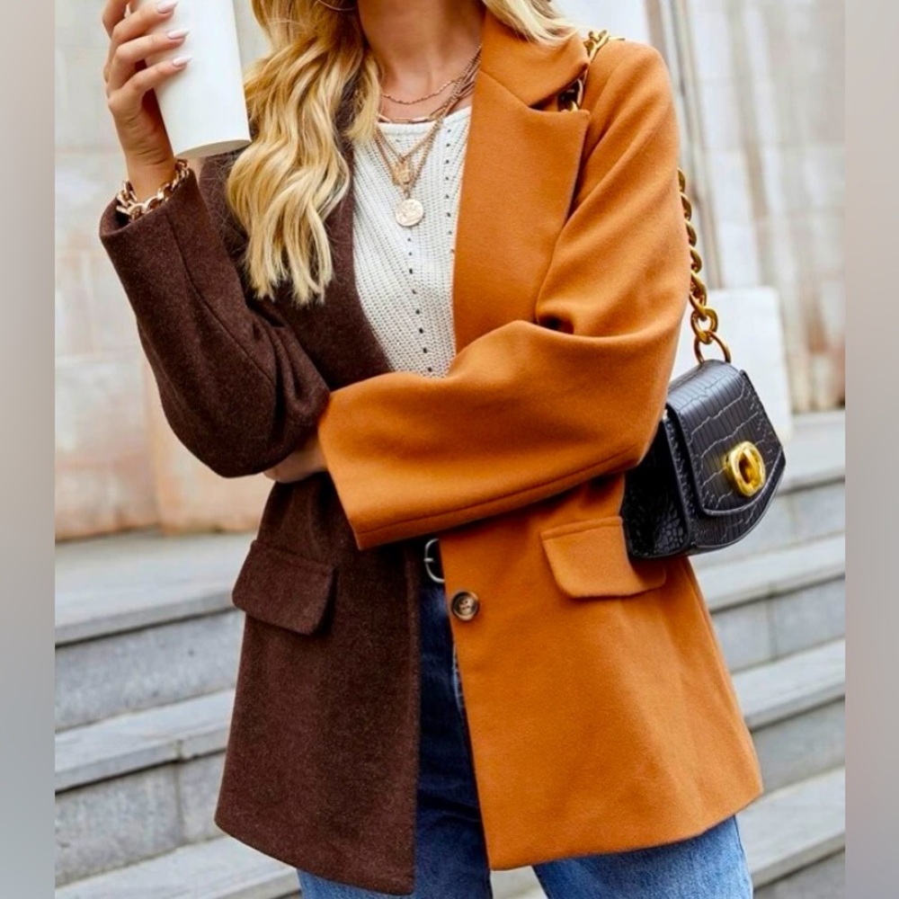 Two-tone Oversized Woven Lined Blazer